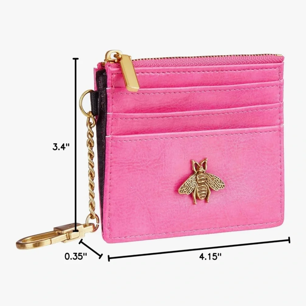 🆕 Card Holder Keychain Wallet for Women with ID Window RFID Coin Purse Bee